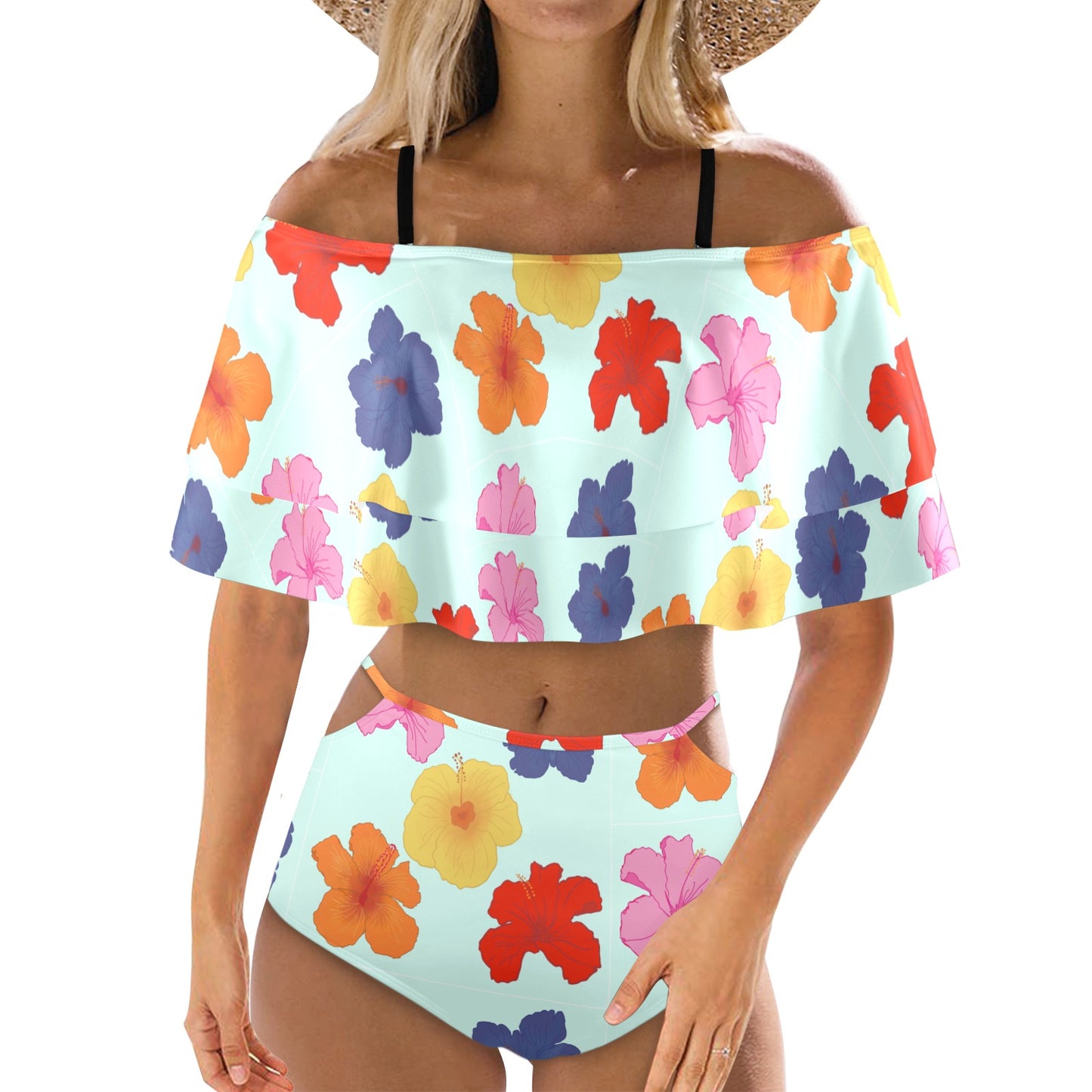 Amapolas en el Agua Ruffle Off Shoulder Swimsuit