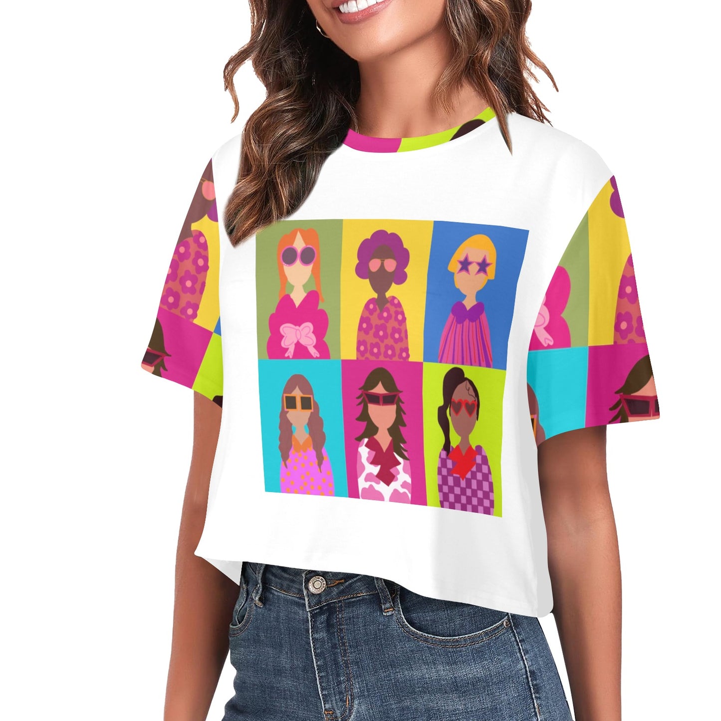 Doll Diva Cropped T-shirt with colorful sleeves