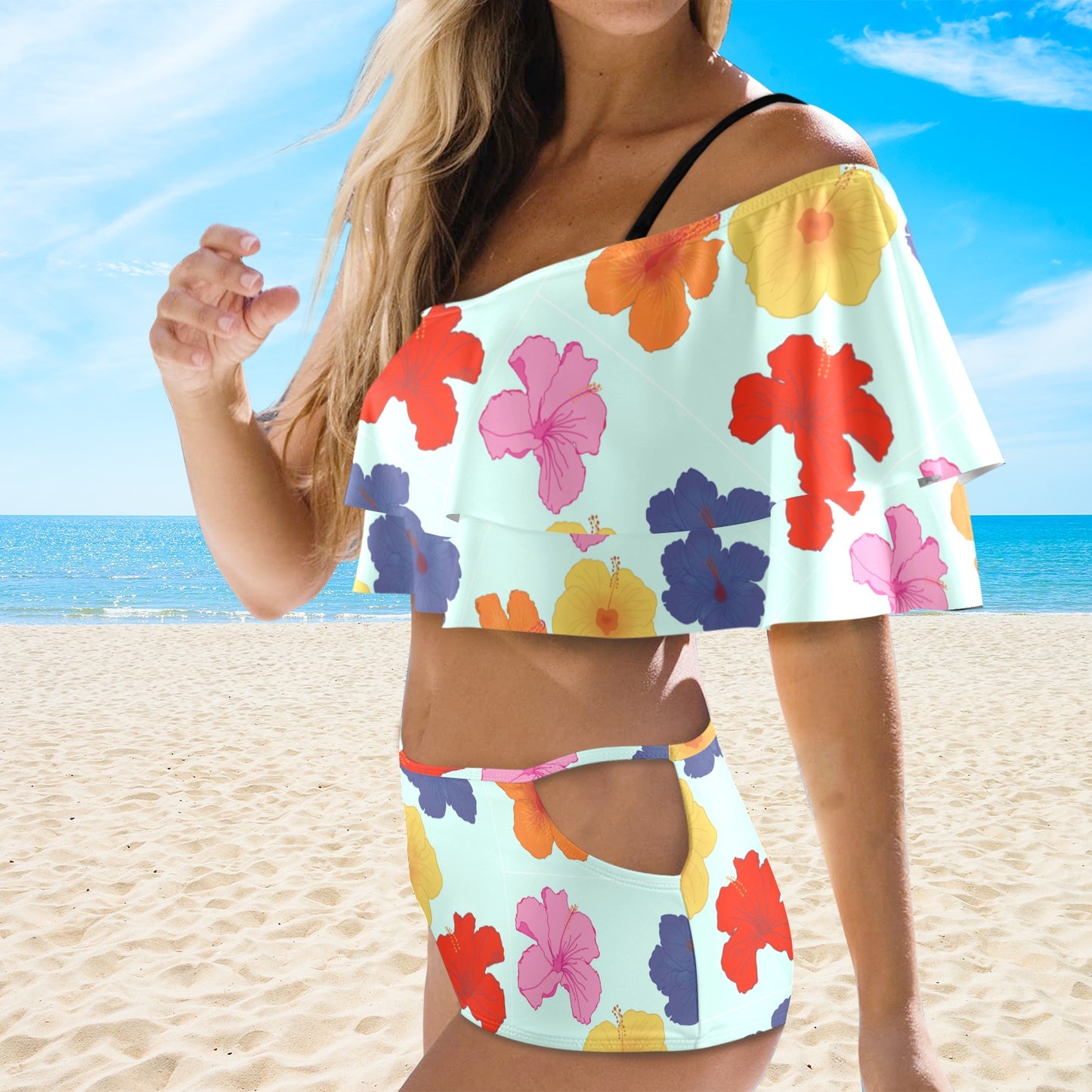 Amapolas en el Agua Ruffle Off Shoulder Swimsuit