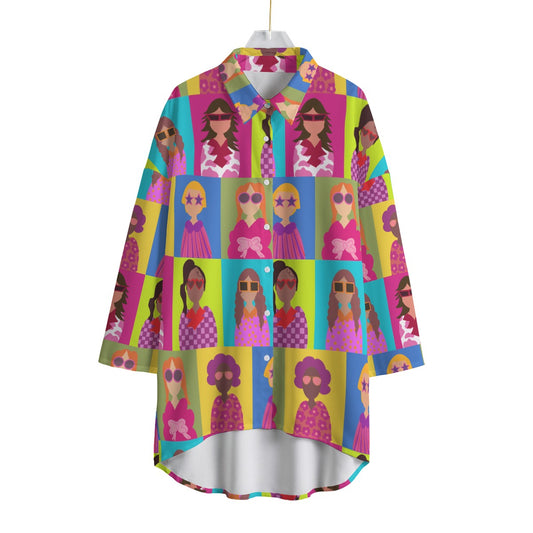All-Over Print Women's Chiffon Shirt With Elbow Sleeve