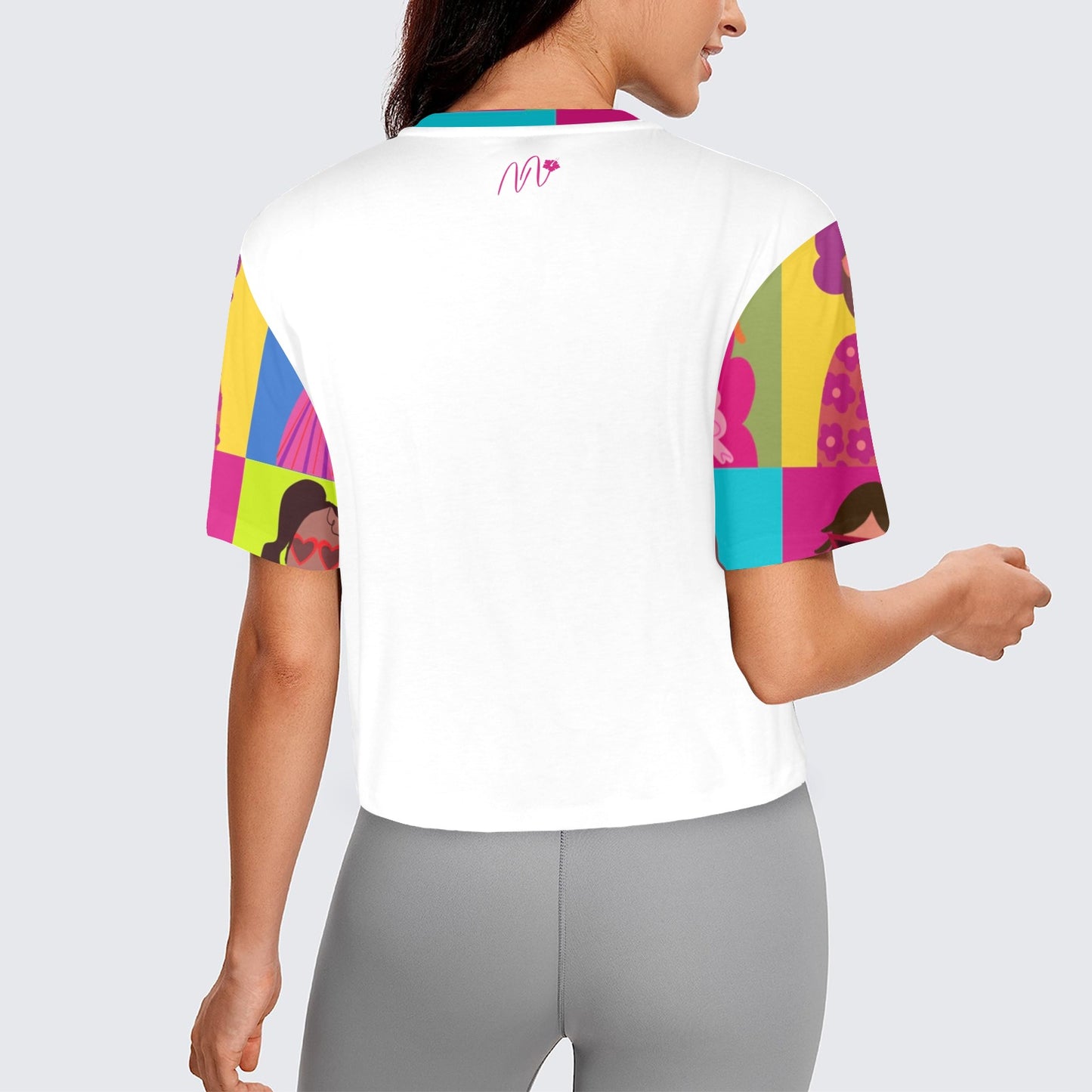 Doll Diva Cropped T-shirt with colorful sleeves