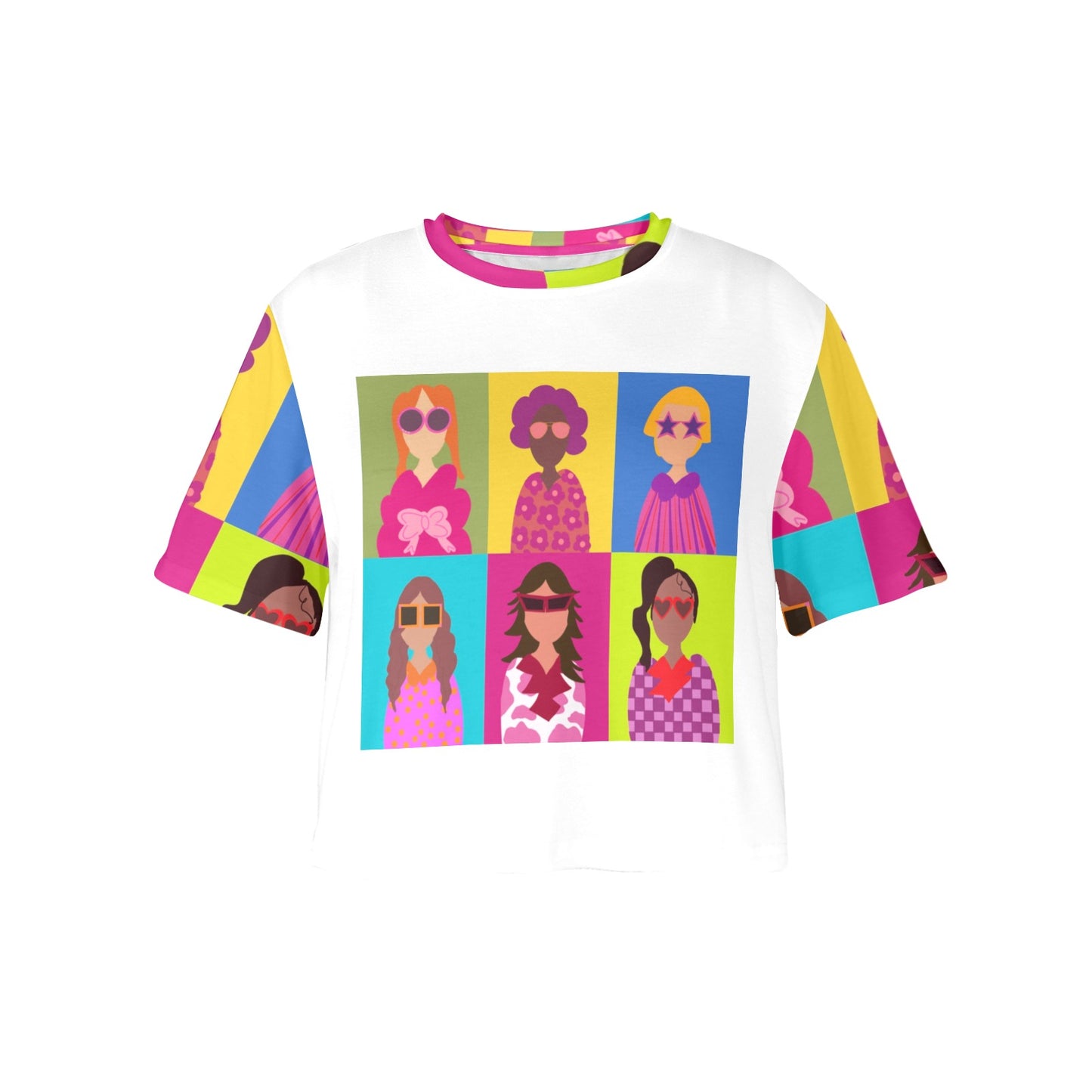 Doll Diva Cropped T-shirt with colorful sleeves