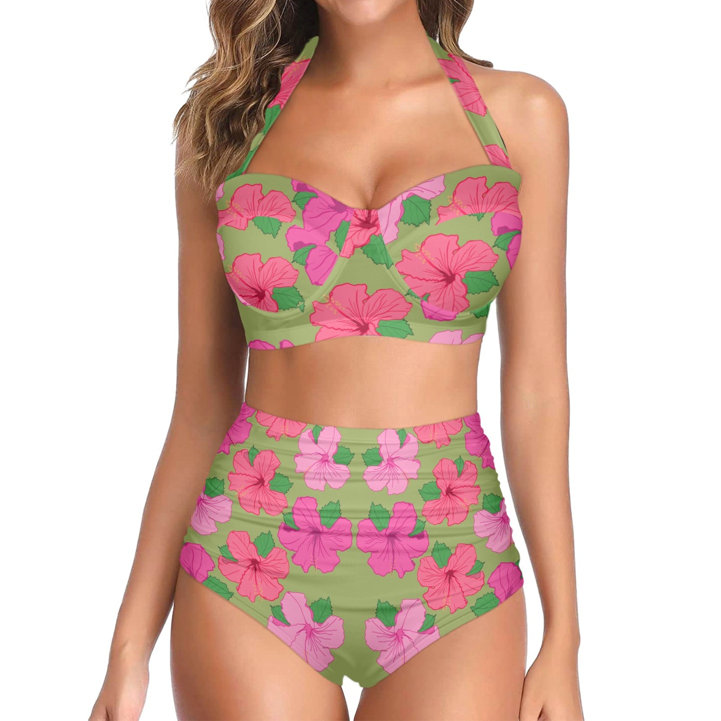 "Soy Una Flor Tropical" Green Two Piece Swimsuit