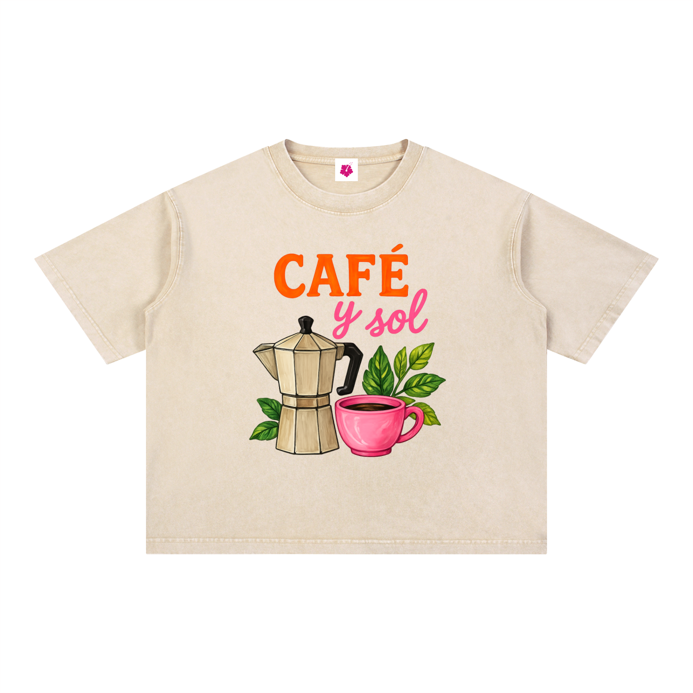 Café y Sol Oversized Tee | Apricot Beige