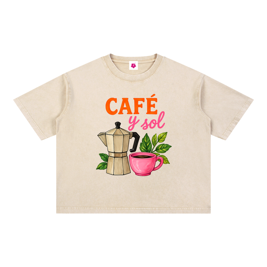 Café y Sol Oversized Tee | Apricot Beige