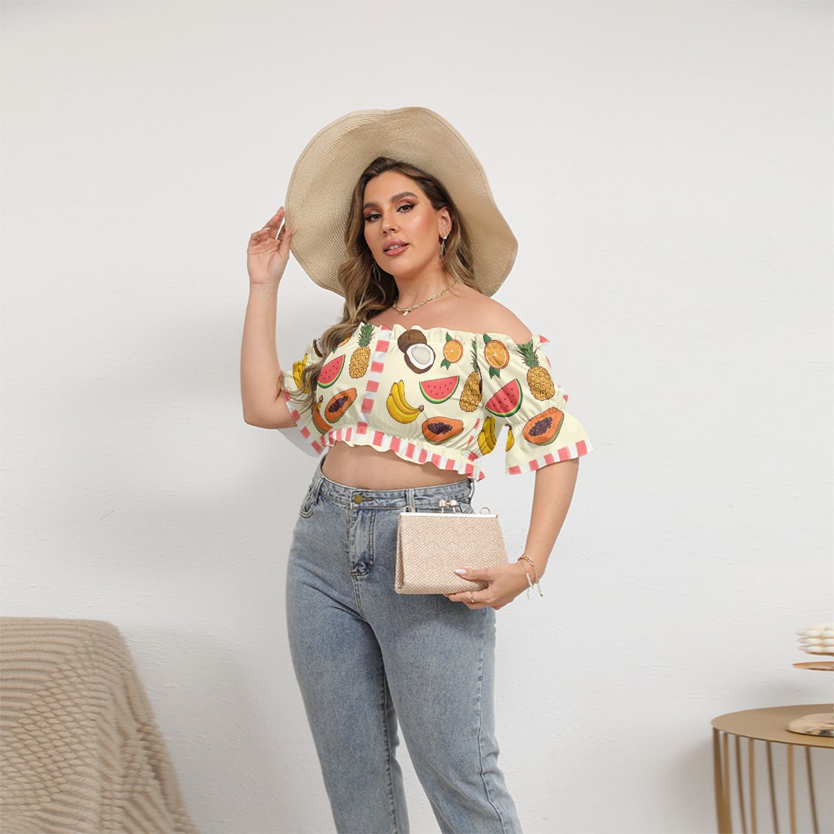 Tropicana Cropped Top With Short Puff Sleeve