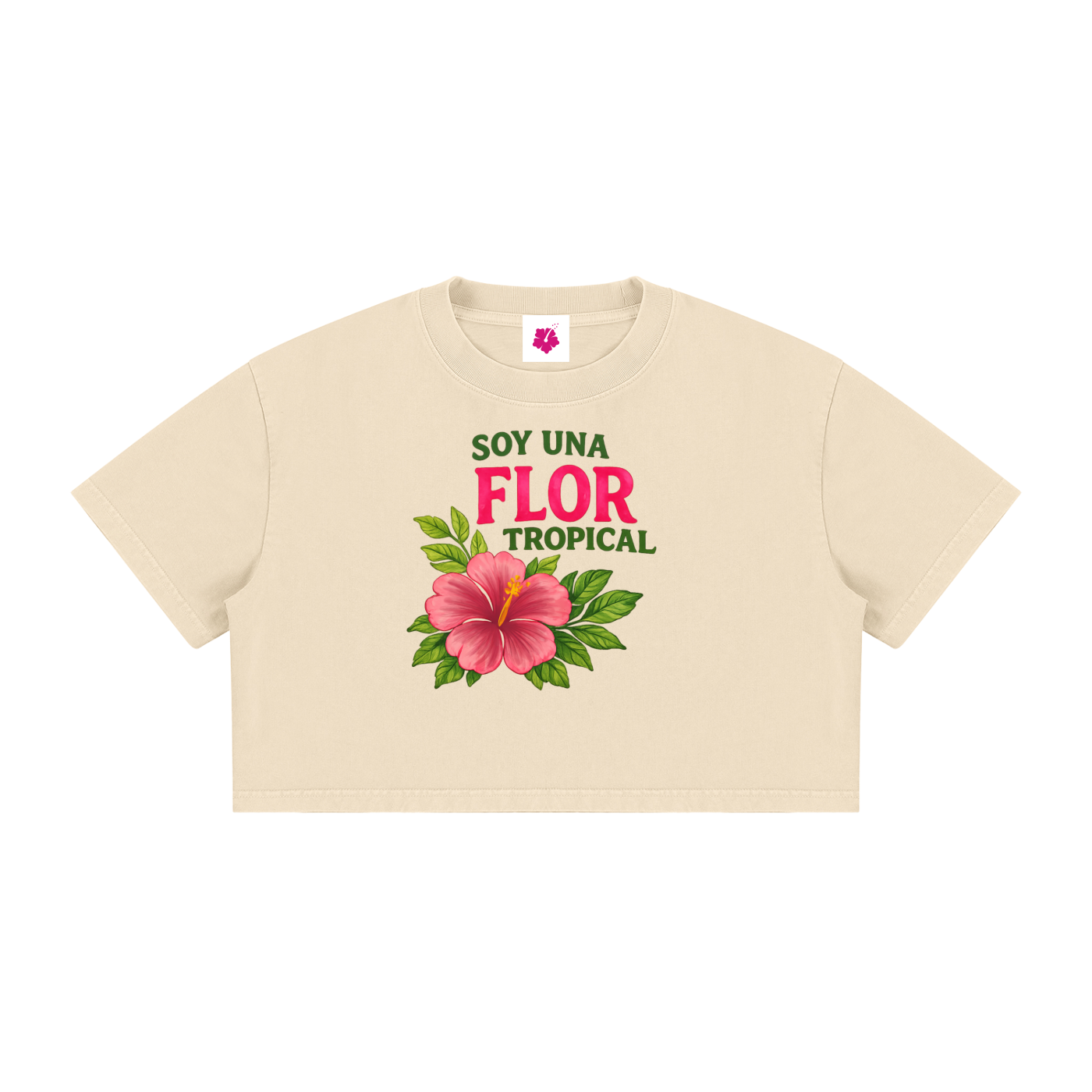 Soy Una Flor Tropical Fitted Tee | Apricot Beige