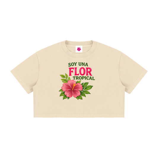 Soy Una Flor Tropical Fitted Tee | Apricot Beige