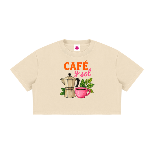 Café y Sol Fitted Tee | Apricot Beige