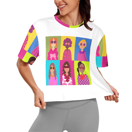 Doll Diva Cropped T-shirt with colorful sleeves