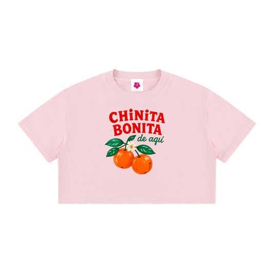 Chinita Bonita de Aquí Fitted Cotton Tee | Blush Pink
