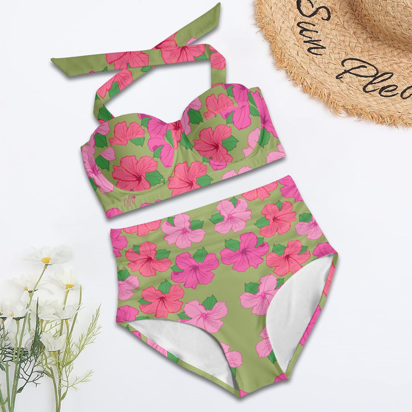 "Soy Una Flor Tropical" Green Two Piece Swimsuit