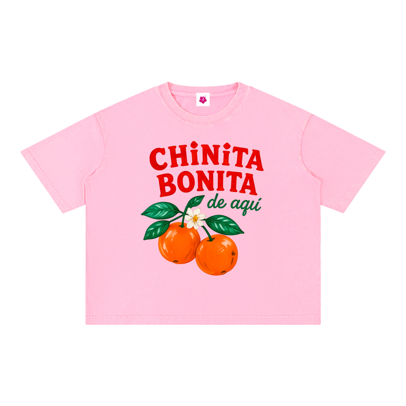 Chinita Bonita de Aquí Oversized Boxy Tee | Bubblegum Pink