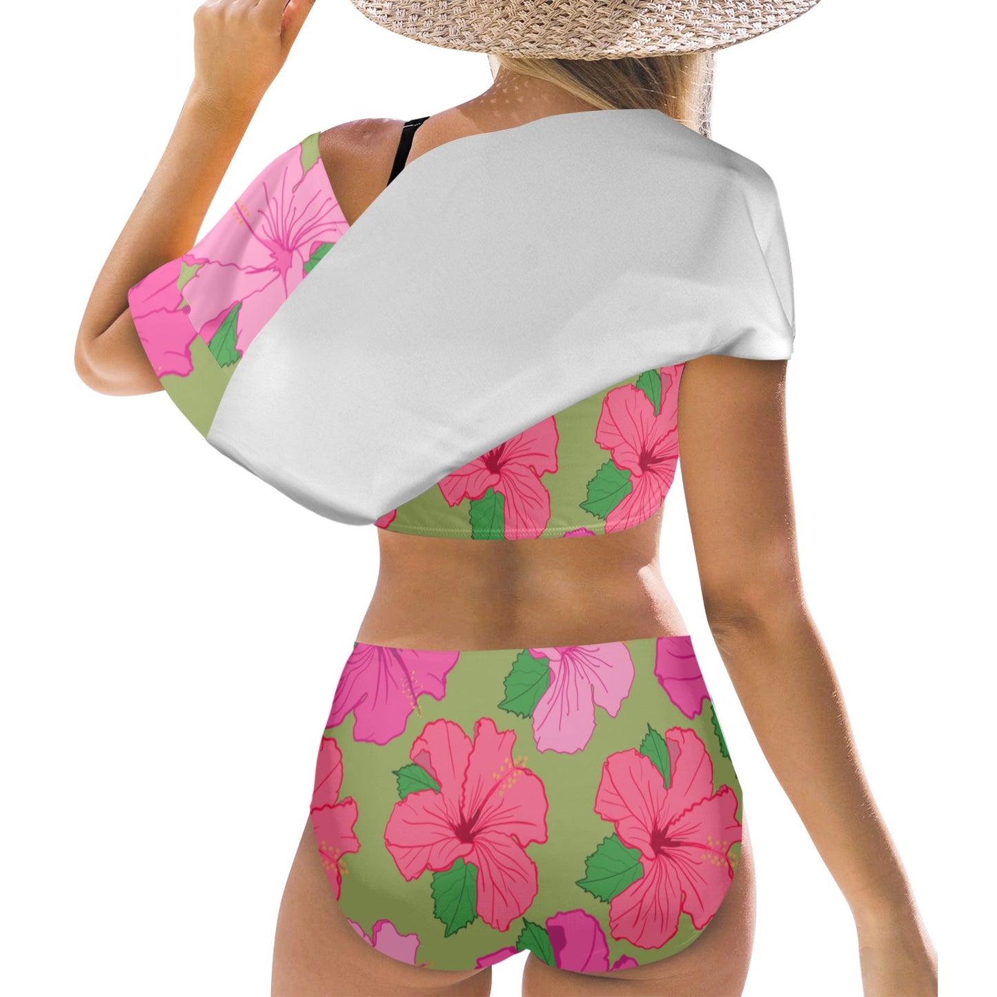 Soy Una Flor Tropical Off Shoulder Swimsuit Women's Ruffle Off Shoulder Bikini Swimsuit (Model S45)