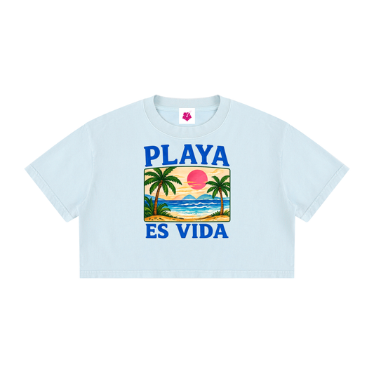 Playa Es Vida Fitted Cotton Tee | Baby Blue